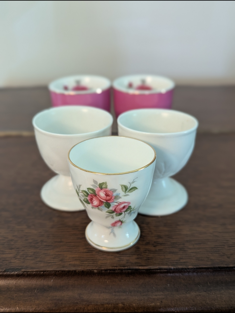 Egg Cups Aynsley Grotto Rose Fine Bone China & Vintage Curated Set of 5